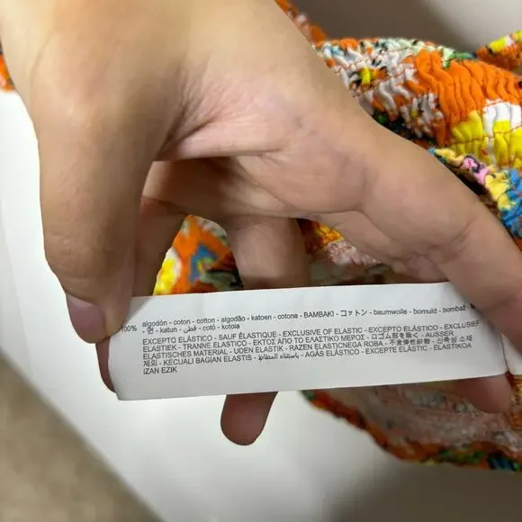 ZARA Floral Orange Crop Top Puffy Sleeve Women's Size Large - Picture 7 of 9